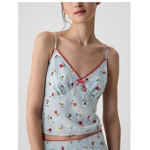 Floral Print Tank Top with Red Accents